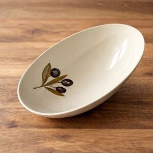 Vintage‎ 1970s Melamine Bowl Avocado Green Olive Branch Oval Pedestal Melmac
